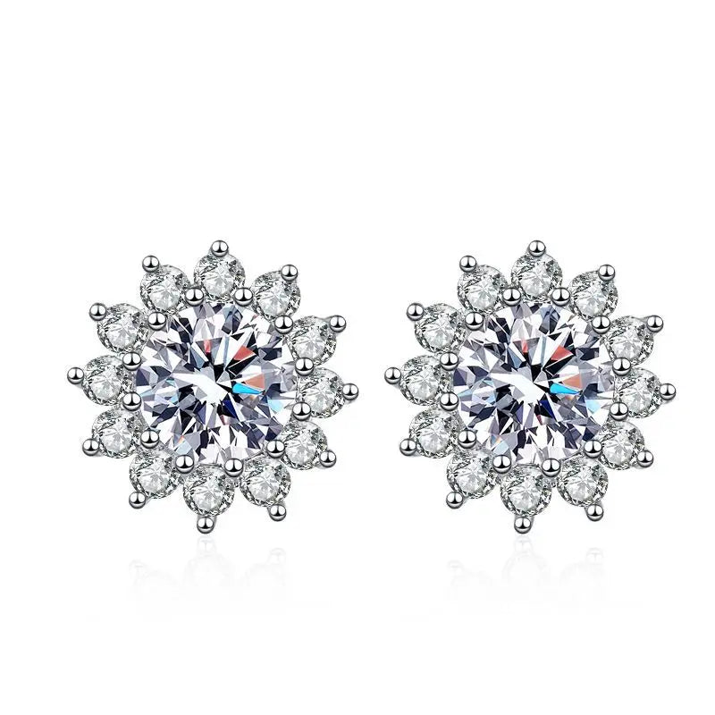 S925 Sterling Silver Moissanite Sunflower Earrings