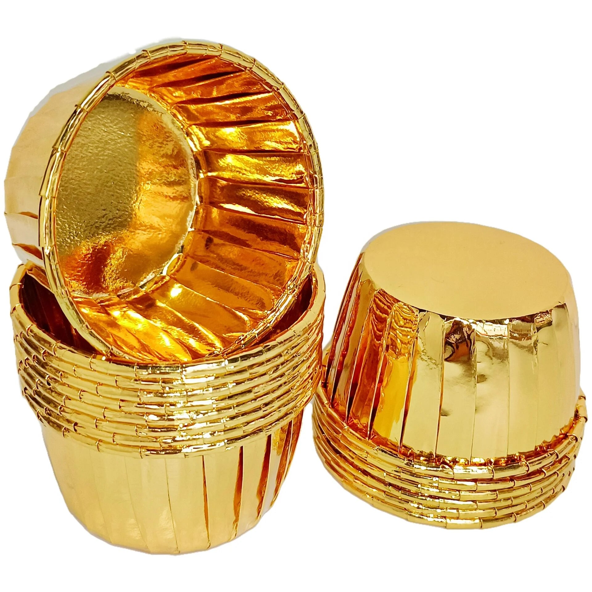 Wholesale 5x3.9 cm Gold Plated PET Coated Round Disposable Baking Cups Food Paper Roll Top Cake Cups