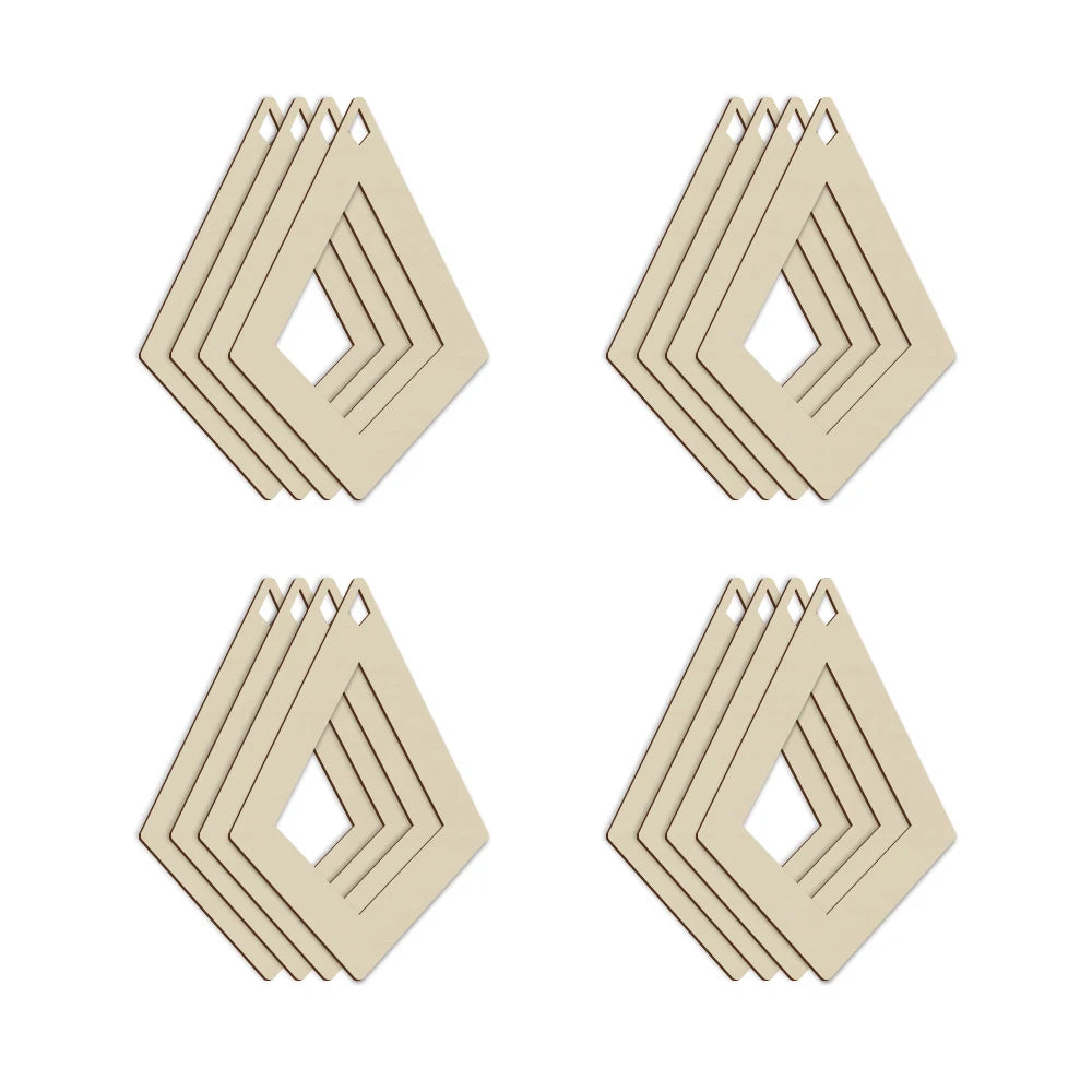 Wholesale Ornaments Wooden Blank Cutouts Laser Engraving Unfinished Wood Rhombus Shaped Earrings