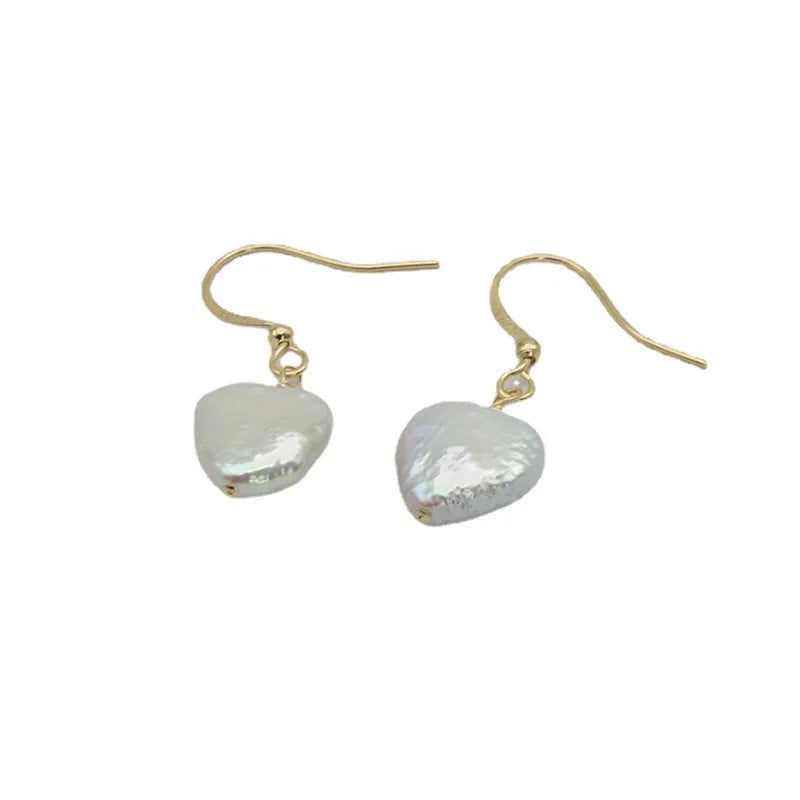Vintage Baroque Gold Plated Earrings Natural Freshwater Pearl Love Earrings with Diamond Wedding Gift Idea