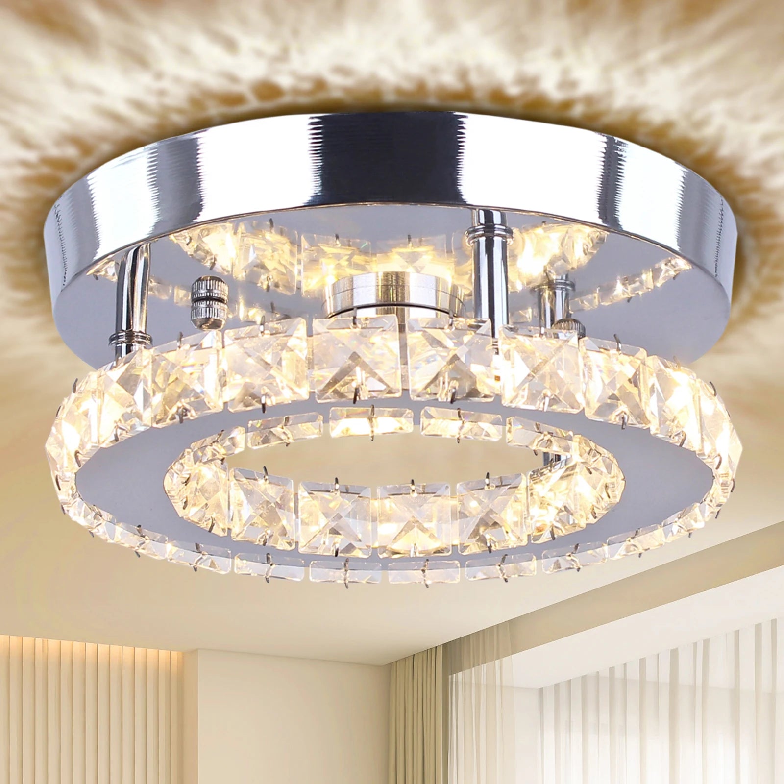 7.87'' Luxury LED Ceiling Light for Home Square-shaped Indoor Decorative Light for Living Room Corridors Warm White Small LED