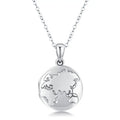 Factory Sale 925 Sterling Silver Rhodium Plated Embossed World Map Locket Necklace for Women