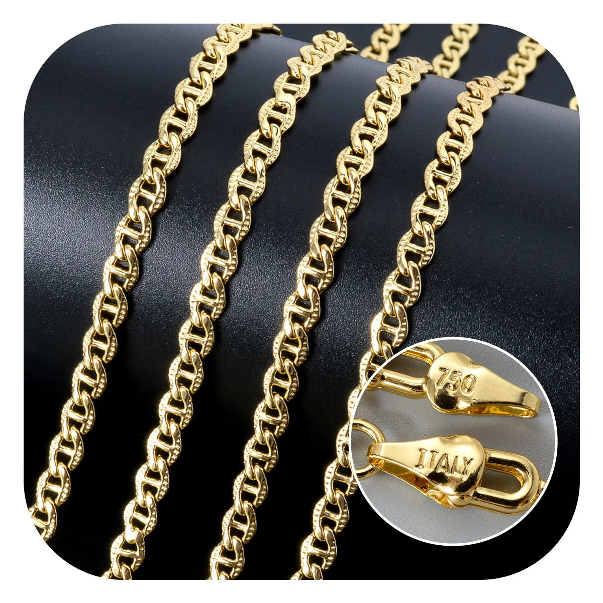 Fashion Copper Italy 750 18k Gold Plated Egg Shaped Pig Nose Chain Necklace Coffee Bean Link Chain Necklace for Women