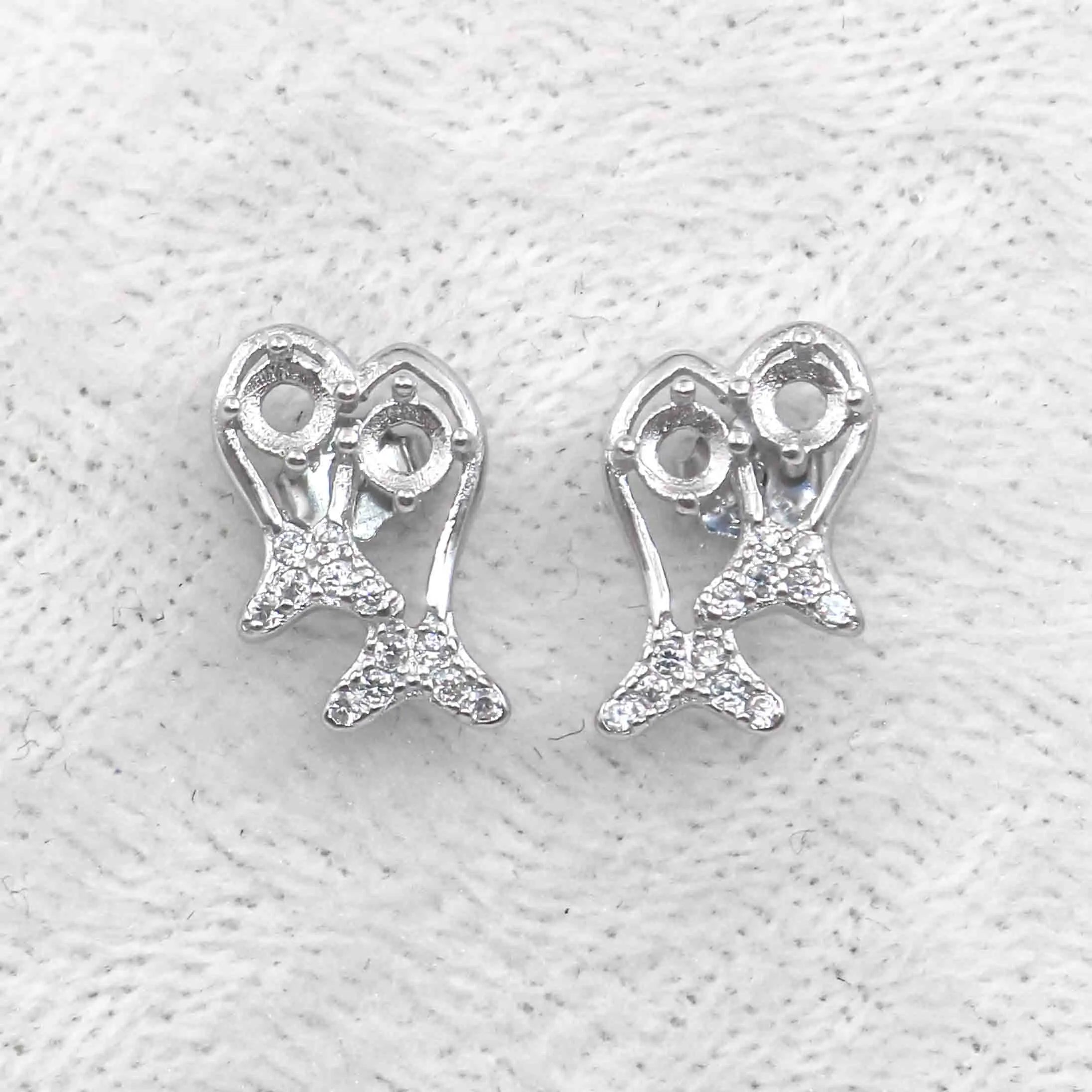Sterling Silver 3*3mm Semi Mount Stud Earrings Empty Support Blank Claws Setting S925 Base Without Center Stone for DIY Inlay