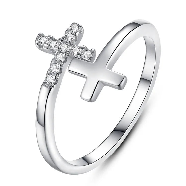 LC20230987 Wholesale Brass Women Silver Plated Christian Cross Ring Religious Jewelry