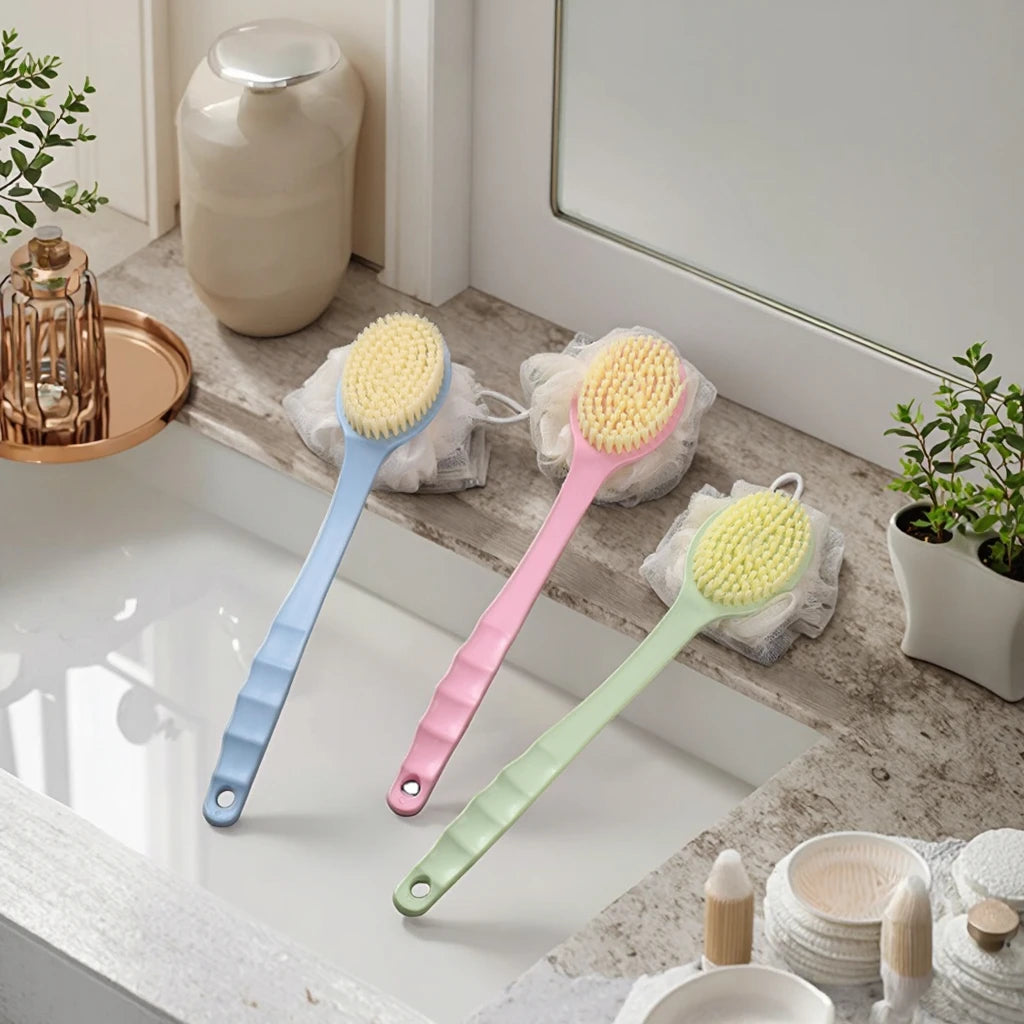 OEM LOGO Possible Personal Care Soft Rechargeable Shower Brush Long Handheld Body Scrub 2 Sides Body Brush Silicone Bath Brush