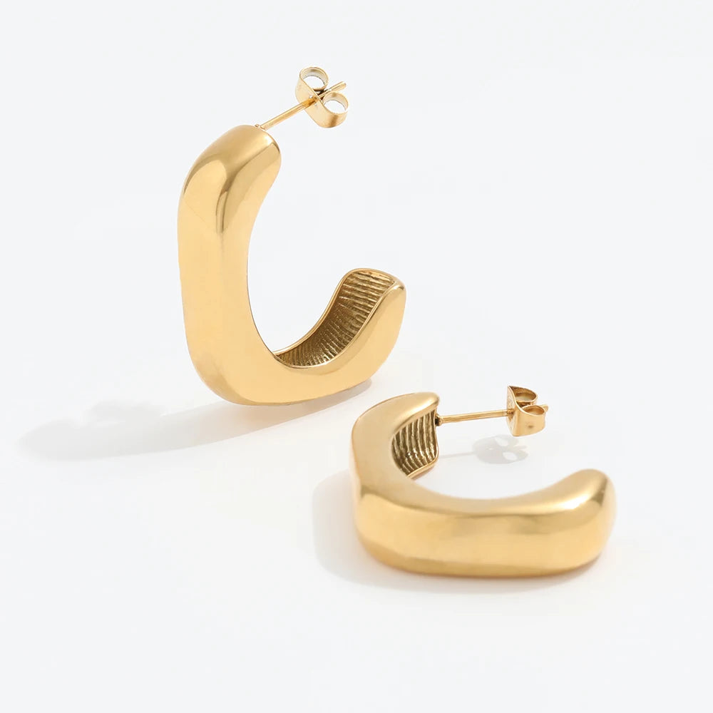 18k PVD Gold Plated Big Chunky  Stainless Steel Hoop Earring for Women Fashion Jewelry