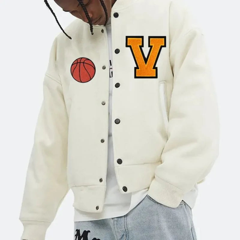 OEM/ODM 100% Wool Rose Embroidery Fleece Varsity Bomber Letter Jacket Stand Casual Woven High Quality Custom Winter for Men