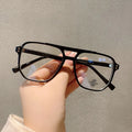 DL Square Solid PC Frame Vintage Oversize Double Bridge Yellow Lens Anti Blue Light Blocking Eyeglasses for Women Optical
