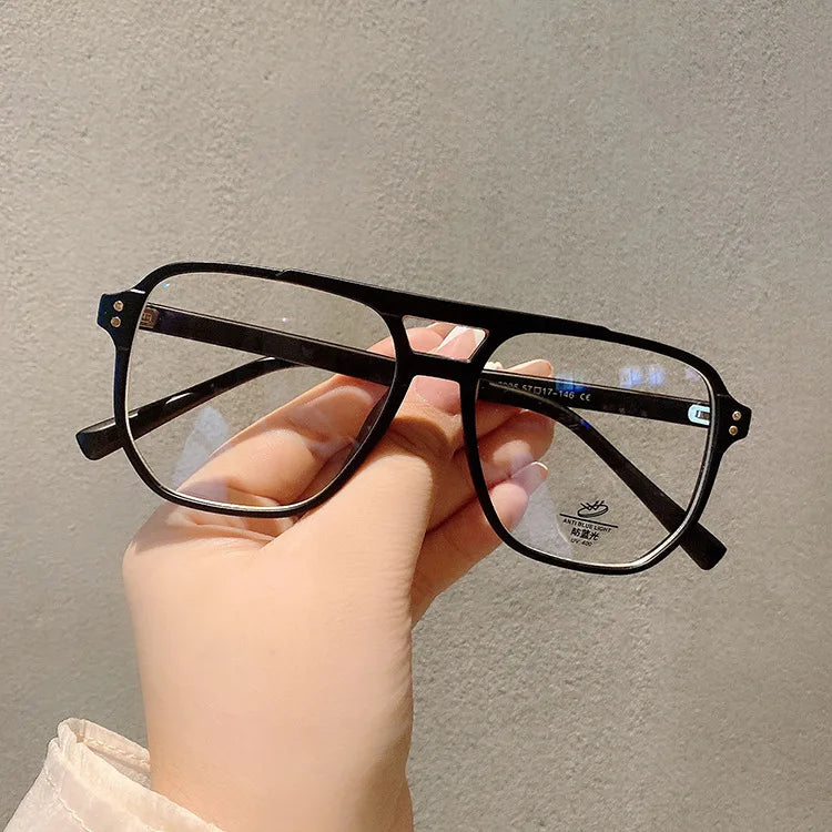 DL Square Solid PC Frame Vintage Oversize Double Bridge Yellow Lens Anti Blue Light Blocking Eyeglasses for Women Optical