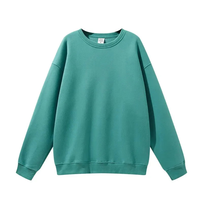 Unisex Terry Blank Oversized Crewneck Sweatshirt with Embroidered Plain Design Men's Spring Collection