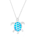 Blue Enamel Sea Turtle Inlaid Shell 925 Sterling Silver Stone Pendant in Rhodium Plated for Women