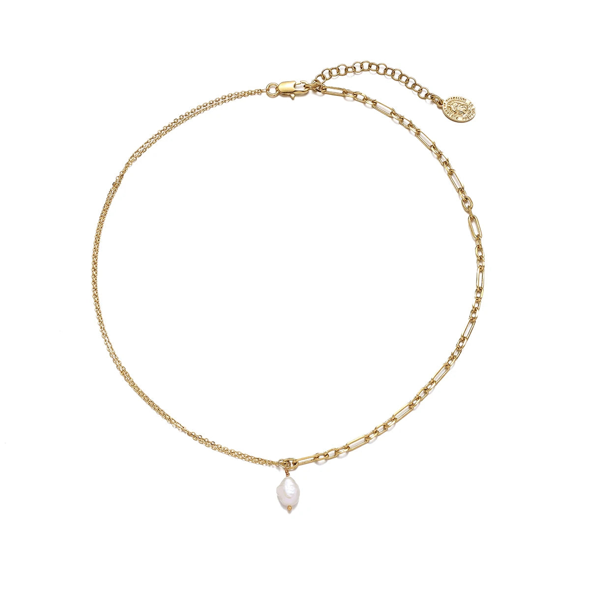 Simple Style 18K Gold Plated Necklace French Trendy Single Freshwater Pearl Pendant Necklace for Women