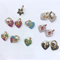 EC1641 New Mini Small Chic Rainbow 18k Gold Plated Zircon CZ Micro Heart Charm Huggie Earring