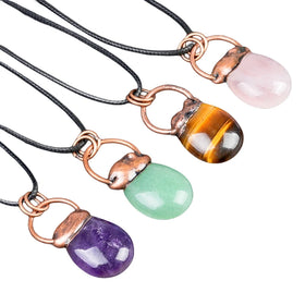Hot Sale Bag Shaped Retro Red Copper Natural Stone Pendant With 45cm Black Cord