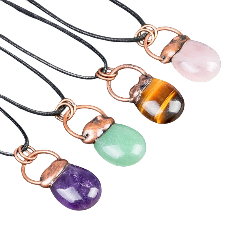 Hot Sale Bag Shaped Retro Red Copper Natural Stone Pendant With 45cm Black Cord