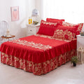Luxury 100% Polyester Red Printed Pattern Durable King Size Wedding Bed Skirts
