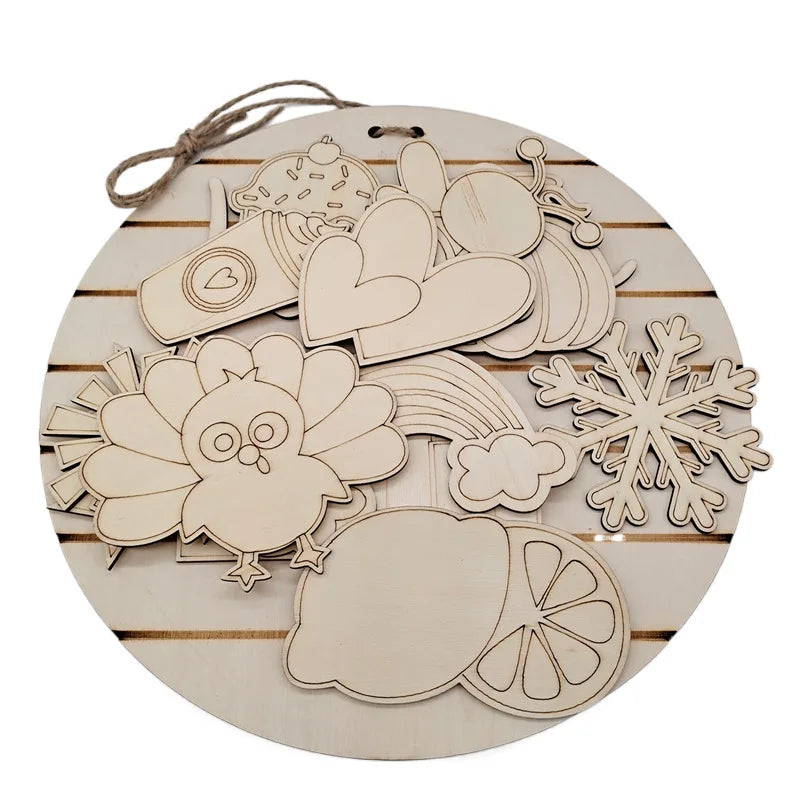 Creative Incomplete DIY Welcome Doorplate Children's Carved Wood Safe Wall Hanging
