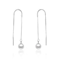 925 Sterling Silver Drop Pearl Stud Earrings with Chain Elegant Fashionable Jewelry