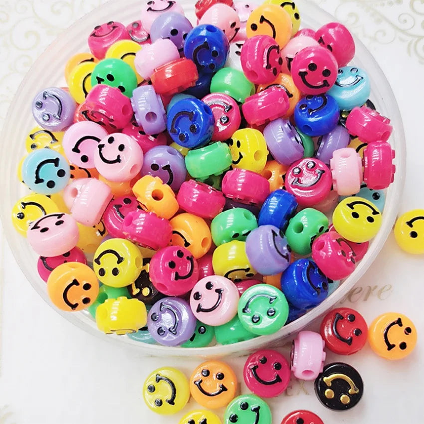 500g DIY Craft 6*10mm Colorful Protrude Smile Shape Round Beads Acrylic Jewelry Accessories for Bracelet Making