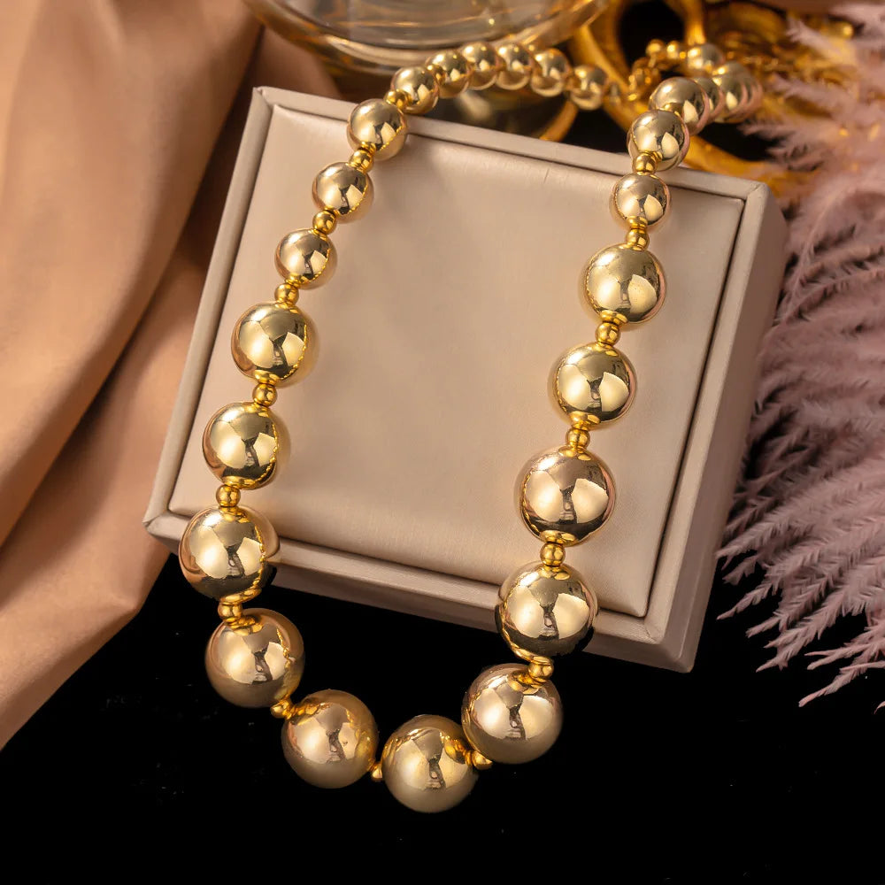 Hip-hop Cool Style Titanium Steel Transfer Beads Necklace Exaggerated Stainless Steel Large Beaded Clavicle Chain