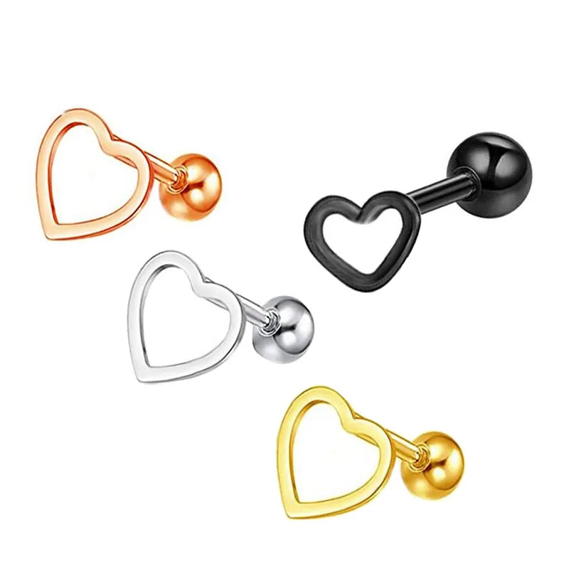 Surgical Stainless Steel Earring Stud Punk Heart Ear Cartilage Tragus Piercing Helix Daith Ear Piercing Body for Men Women