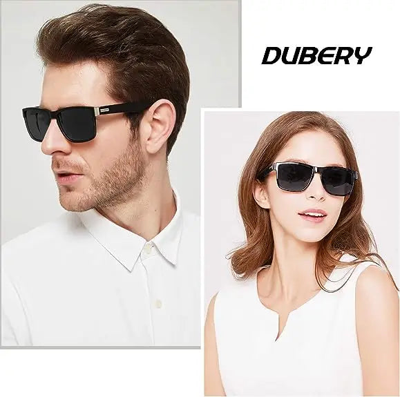 DUBERY Official 2026 D518 Vintage Square Sunglasses for Men Unisex Polarized PC UV400 Fashionable White Gold Red Yellow Frames