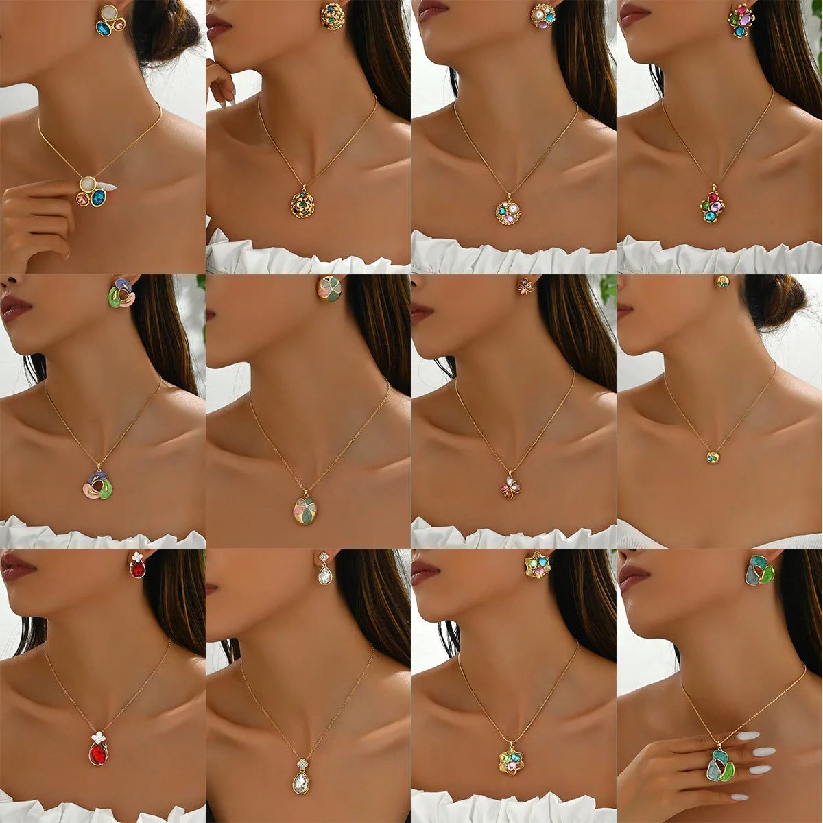 Simple Personality Inlaid Zircon Earrings Necklace Set Fashion Drop Oil Pendant Necklace for Women