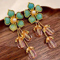 KAIMEI 2025 New Arrival Fashion Jewelry Blue Heart-shaped Petal Flower Earrings New Retro Transparent Water Drop Tassel Earrings