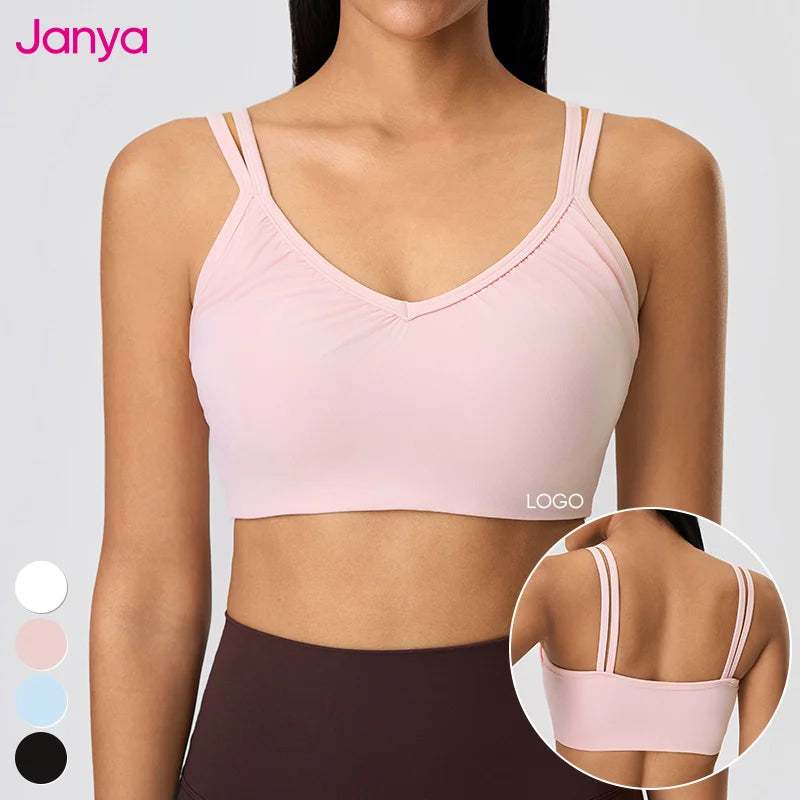Janya Women's Semi-fixed Pads Breathable Yoga Bras Sexy Sleeveless Workout Gym Fitness Tops Shockproof Sports Bra for Women