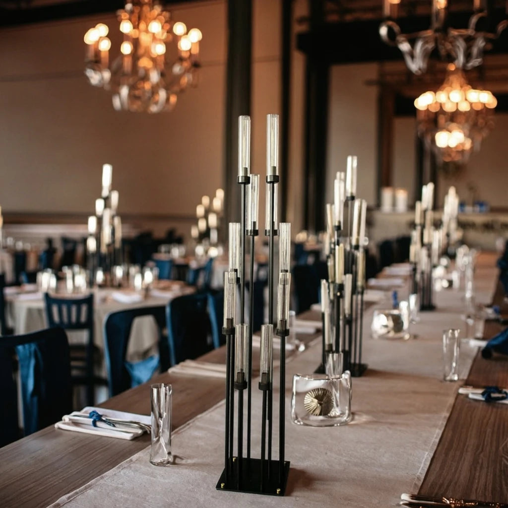 New Wedding Black Candlestick Stand Iron Metal Tabletop Chandelier Decoration Wedding Runway Decorative Table Candle Holder