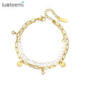SP-LAM Designer Stainless Steel Trendy 2021 Luxury Woman Adjustable Dainty Freshwater Pearl Charm Bracelet