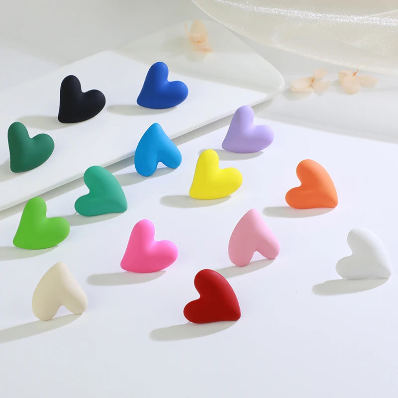 New Arrival Exaggerated Colorful Women Jewelry Candy Color Stud Earrings Beauty Chunky Ear Clip Acrylic Heart Earrings