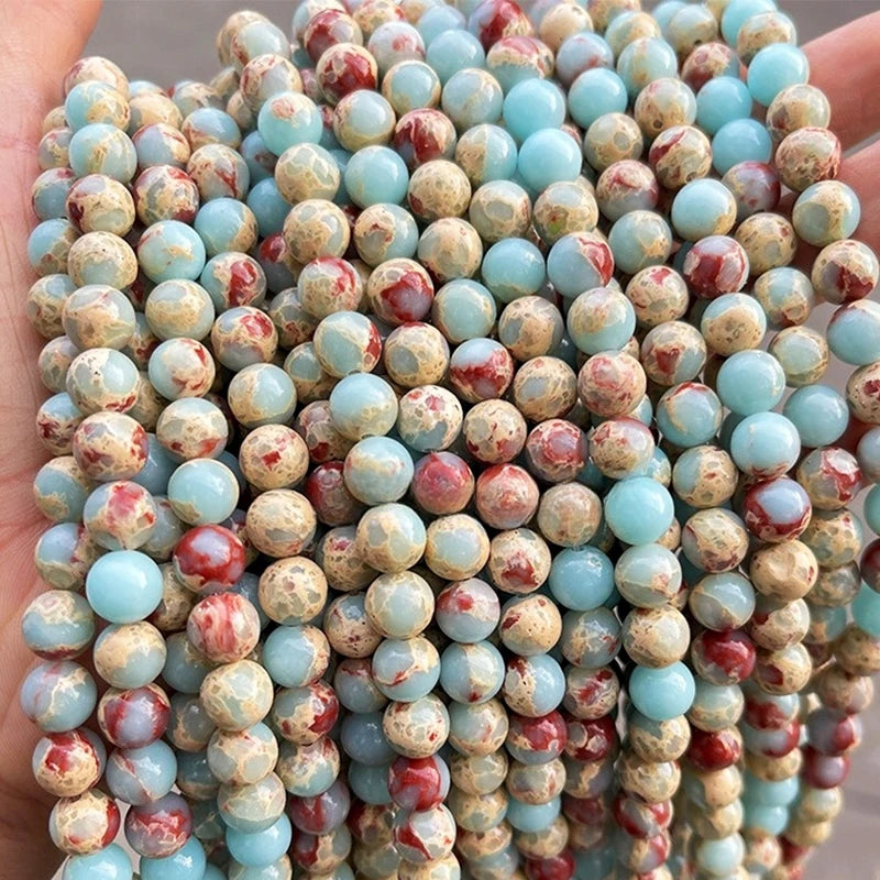 6mm 8mm 10mm Natural Patterned Stone Beads Jewelry Green Blue Round Loose Beads for Jewelry Making