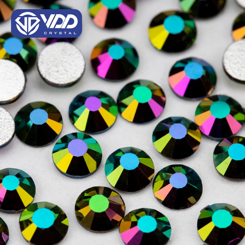 VDD 163 Magic Green SS4-SS30 Glass Rhinestones Crystal Flatback Strass Glitter Stones for DIY Nail Art Crafts Decorations