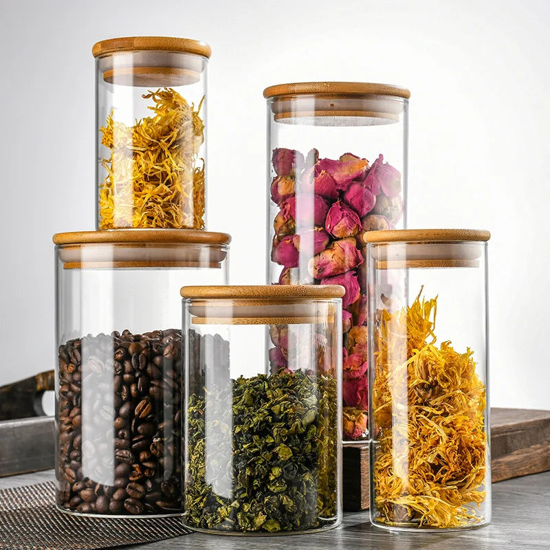 Luxury Fancy Kitchen Jars High Borosilicate Glass Storage Glass Jar With Lids