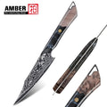 Amber Custom Logo DLC Like Black Blade Damascus Kitchen Boning Fillet Utility Fruit Paring Knife with Wood Resin Handle