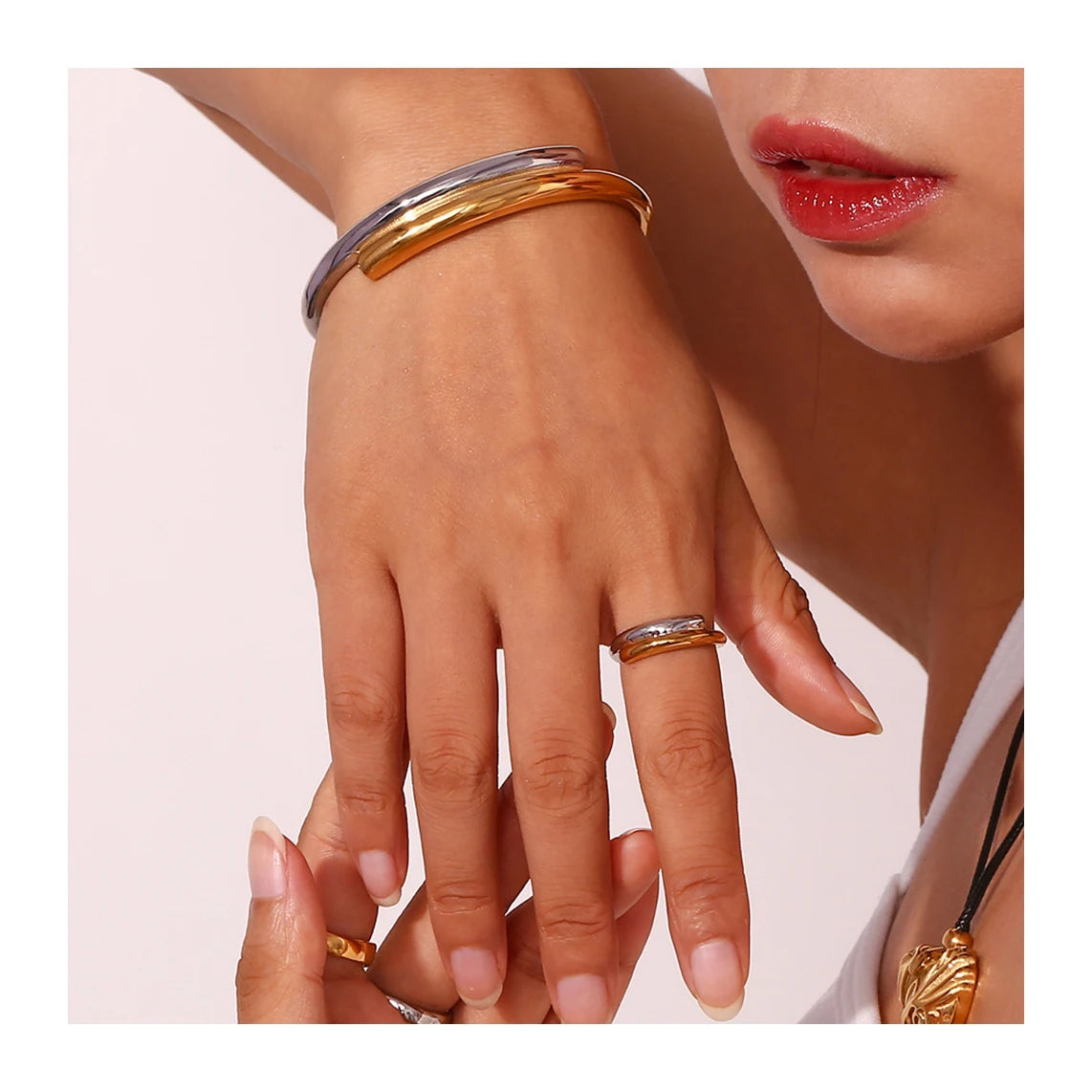 ERESI Stainless Steel Double Layer Cross Bangles Ring Jewelry Women Waterproof Gold Plated Jewelry Bijoux En Acier Inoxydable