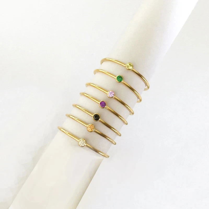 Real 14k Gold Filled 2mm AAA Zircon Bezel Rings for Party Gift Non Tarnish Jewelry Women Wedding Finger Rings