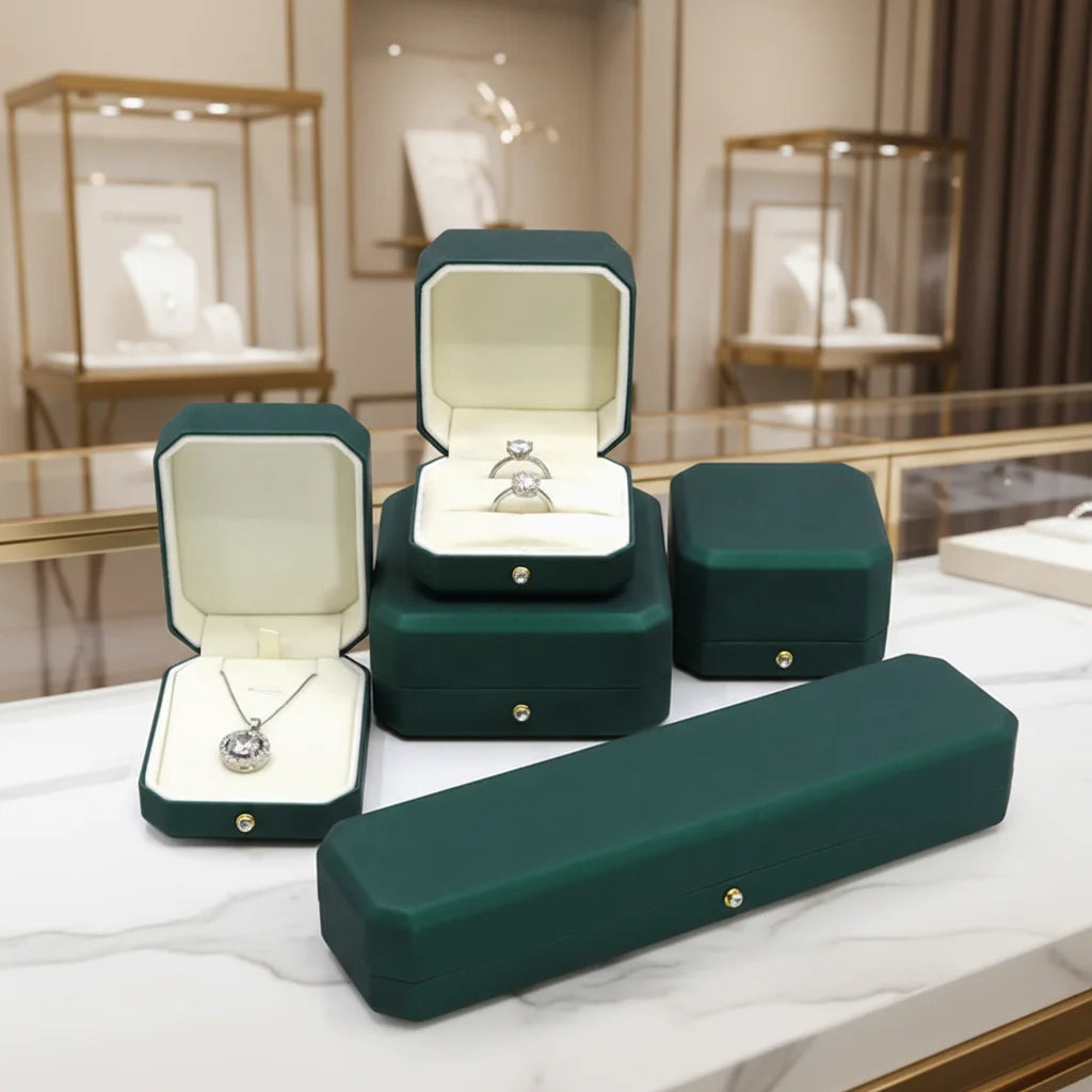 Dark Green PU Leather Jewelry Box Proposal Diamond Ring Box Wedding Couple Necklace Box Wholesale Customization
