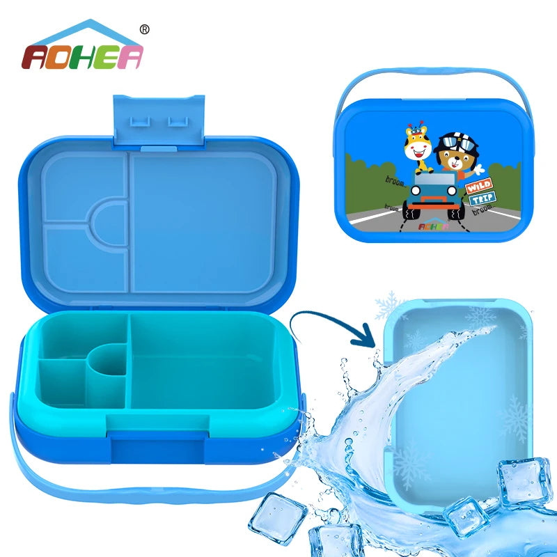 Aohea Kids Divided Lunch Box Portable Lunch Box Kids Set for School Plastic Children Kids Bento Lunch Box With Handle