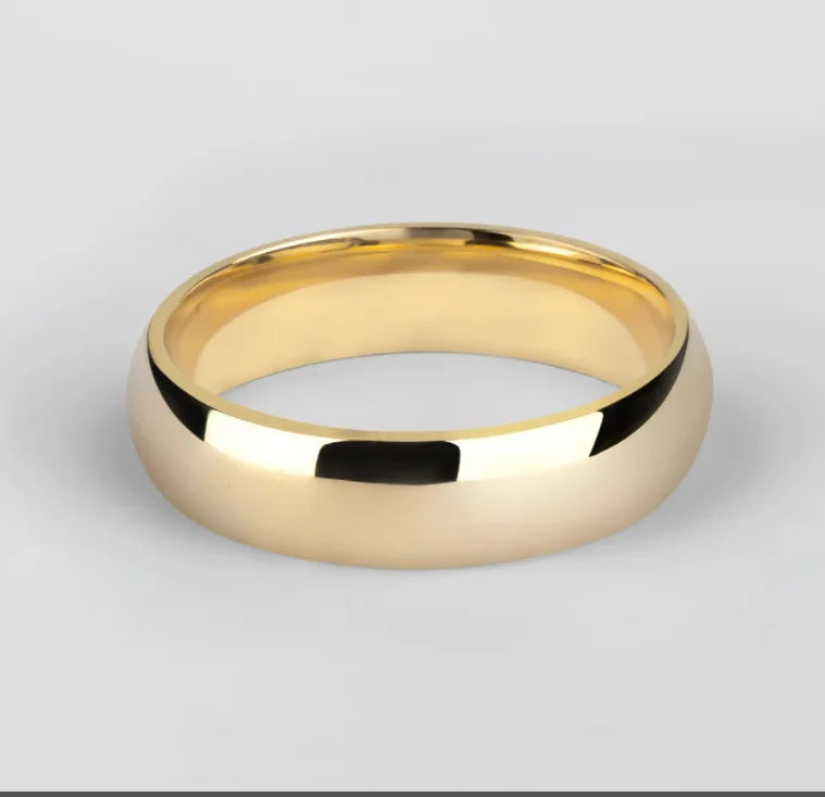 Men Simple Circle Polished Ring Wedding 18k Yellow Gold Rings Fine Jewelry