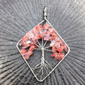 HZ Factory Directly Wholesale Natural Watermelon Quartz Chips Tree of Life Necklace Leather Chain Tree Pendant Palm Tree Necklace