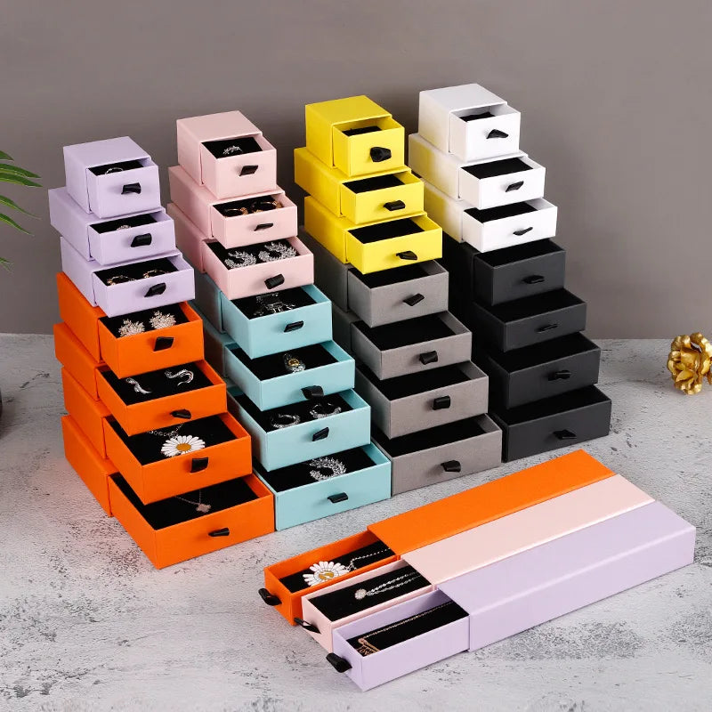 Luxury Rigid Cardboard Paper Drawer Box Pendant Necklace Ring Earring Jewelry Packaging Boxes