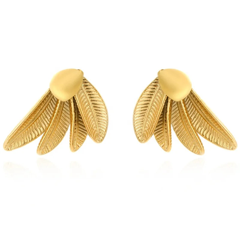 Light Luxury French Brass Gold-Plated Three-Dimensional Leaf Stud Earrings for Women Jewelry Customization
