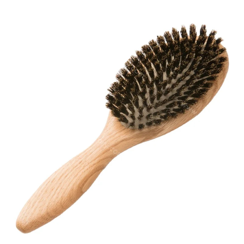 Cushioned Paddle Brush with Wood Handle Ningbo Factory Selling Oak Wood 100%  Boar Bristle Hair Brush Boars Comb Custom logo