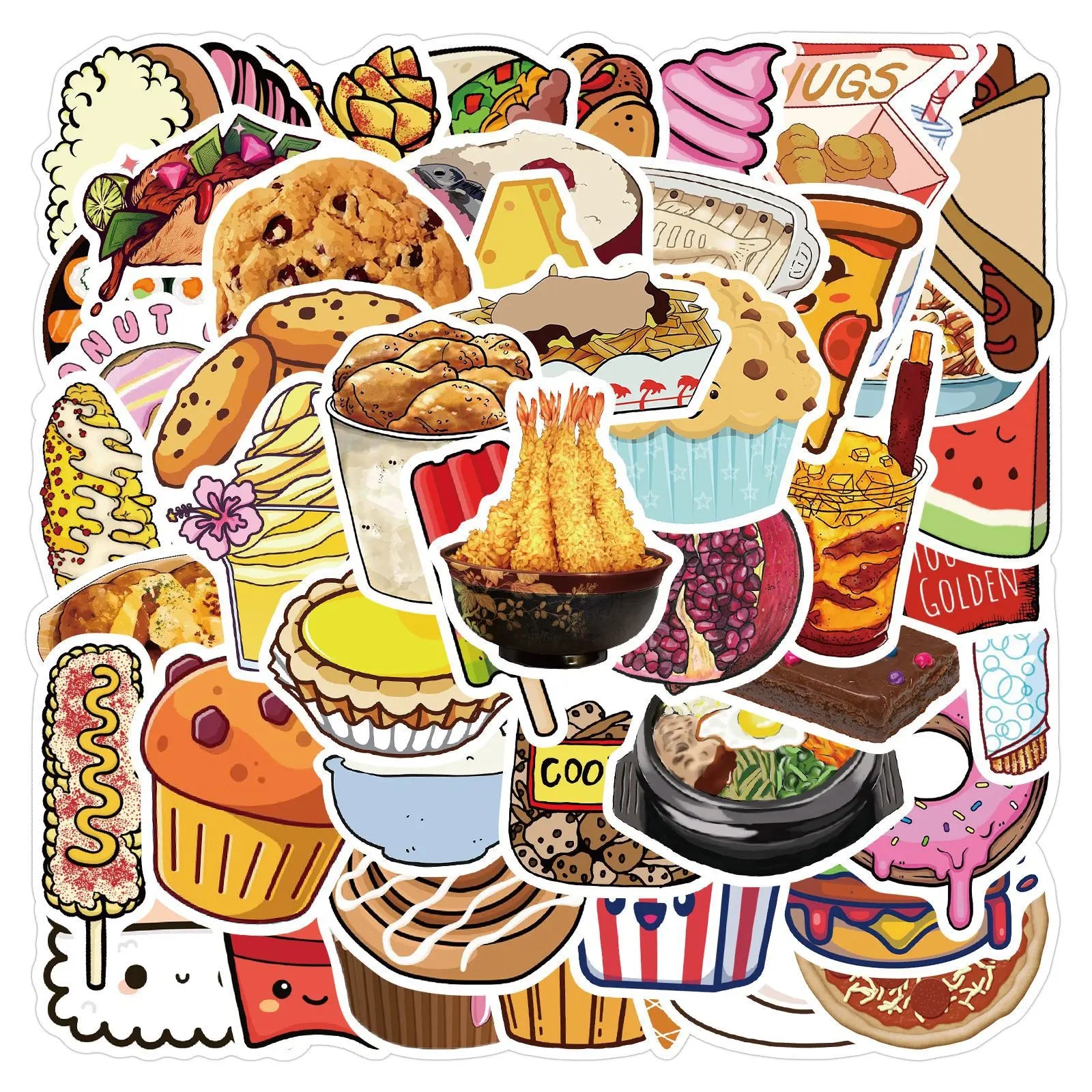 50Pcs Cute Food Set Graffiti Stickers Decorated Luggage Motorcycle Stickers Pvc Waterproof Sticker