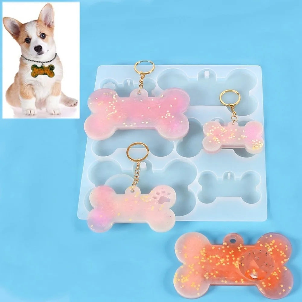 New DIY Crystal Gel Drop Silicone Mold PET Material Bar Shape Dog Bone Tag Key Chain Mirror Kitchen Cake Accessories for Food