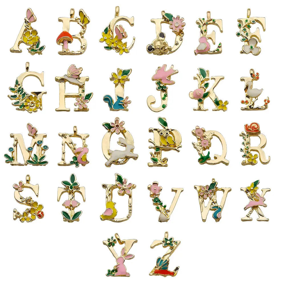 Enamel Letter Charms a to Z Alphabet Flower Style Letter Pendant Charms for Bracelet Necklace Jewelry Craft Making