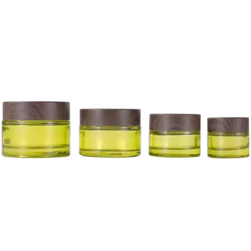 10g 15g 30g 50g Cheap Price Olive Green Color Skincare Cosmetic Face Hand Cream Glass Empty Cream Jar with Dark Wood Lid